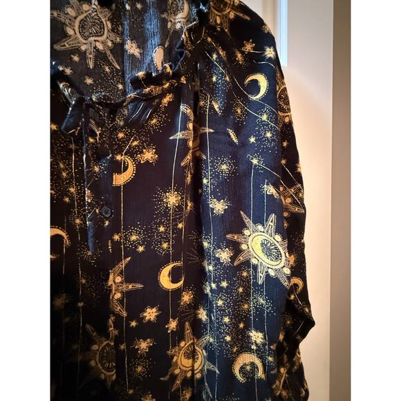 Torrid Celestial Moon Stars Crinkle Gauze Fabric With Lurex Peasant Style Blouse - Picture 5 of 8